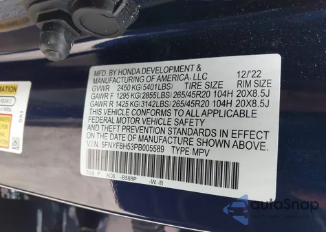 2023 Honda Passport Awd Ex-L из США, поврежденный, VIN 5FNYF8H53PB005589